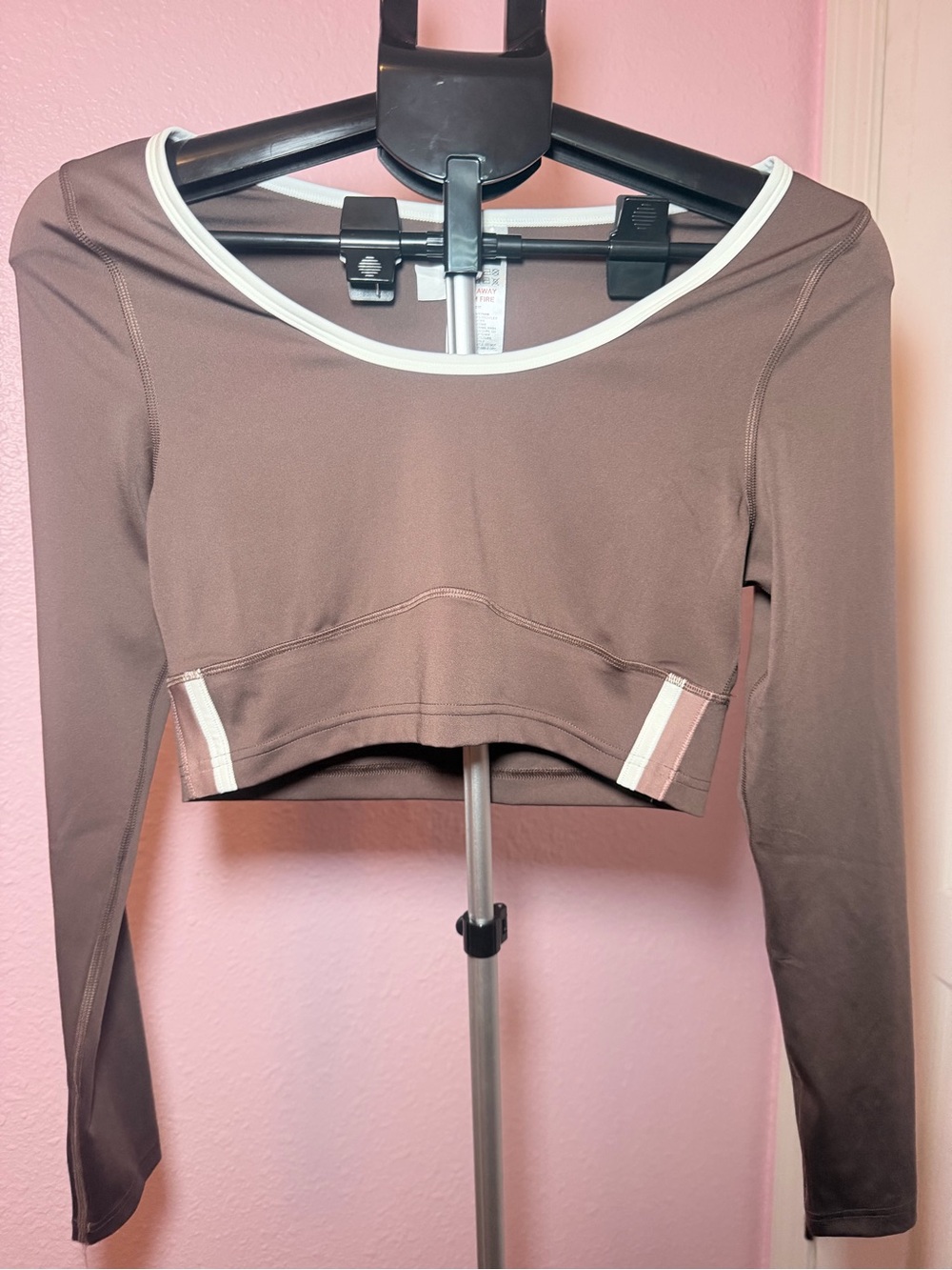 Gymshark Long Sleeve Brown Crop Top with Contrast Trim